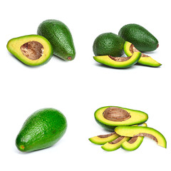 Avocado pieces set isolated on white background
