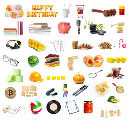 big collection of different objects isolated on white background