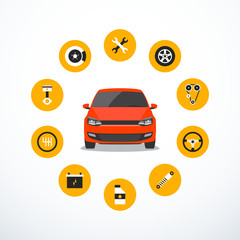 Concept of car service. Set of car service icons. Vector illustration