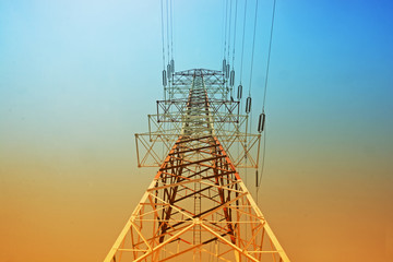 high voltage tower line or Electricity transmission power lines