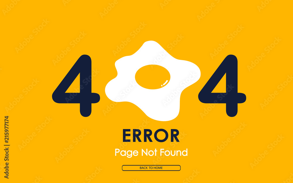 Fototapete 404 error with fried egg vector on yellow background