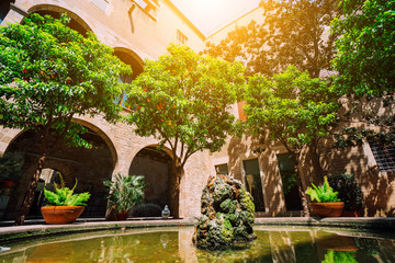 BARCELONA, SPAIN - April 26, 2018: Famous Patio of Palau del Lloctinent. Barcelona Spain