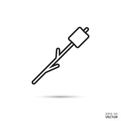Marshmallow on stick vector line icon. Sweet food symbol.