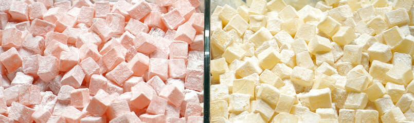 Red and white Turkish delight  ( Lokum) 