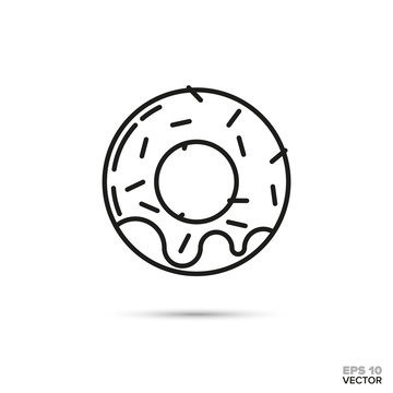 sprinkle donut vector line icon. Sweet food symbol.