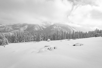 Fototapeta premium Beautiful winter landscape on Rusinowa Glade. Tatra mountains.