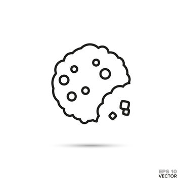 Chocolate chip cookie vector line icon. Sweet food symbol.