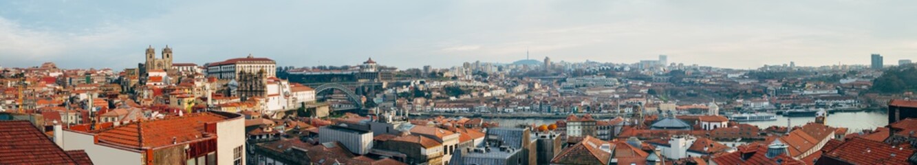 Naklejka na ściany i meble Top view panorama of Porto cityscape