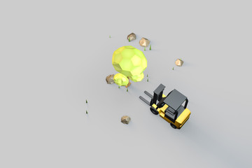 Obraz premium Forklift and green plants