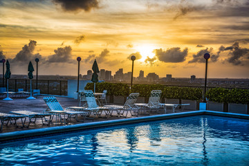 Fort Lauderdale Skyline from Rooftop Pool at Sunset