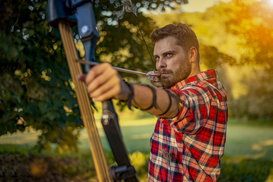 Young archer training with the bow