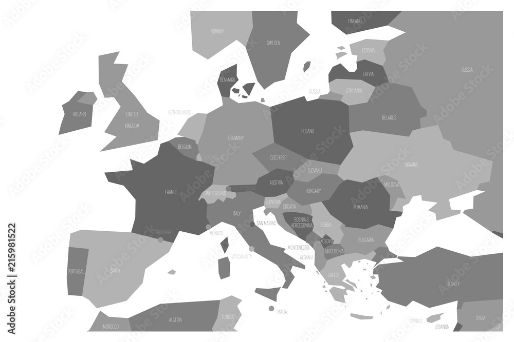 Canvas Prints political map of central and southern europe. simlified schematic vector map in four shades of grey. - Canvas Prints