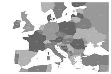 Political map of Central and Southern Europe. Simlified schematic vector map in four shades of grey.