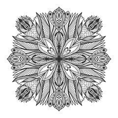Ornamental floral mandala. Tattoo ornament pattern. Vector for adult coloring page or decoration. Creative interior print.