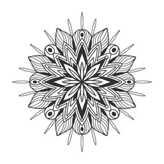 Ornamental floral mandala. Snowflake ornament pattern. Vector for adult coloring page or decoration. Creative interior print.