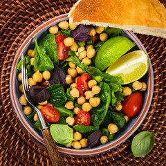 Healthy Vegetarian Salad with Chickpea or Garbanzo Beans. Selective focus.