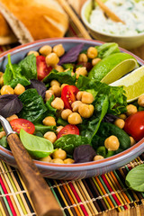Healthy Vegetarian Salad with Chickpea or Garbanzo Beans. Selective focus.