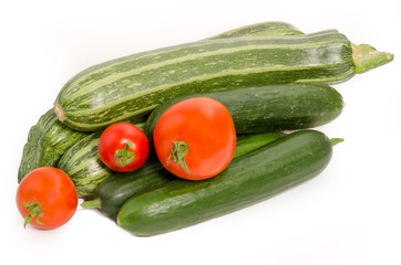 Zuchini,  Gurken und Tomaten