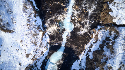 Aerial footage of landscapes in Iceland in winter