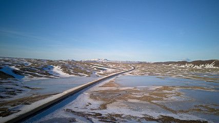 Aerial footage of landscapes in Iceland in winter