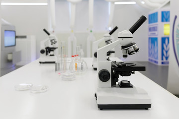 A microscope in a science lab.