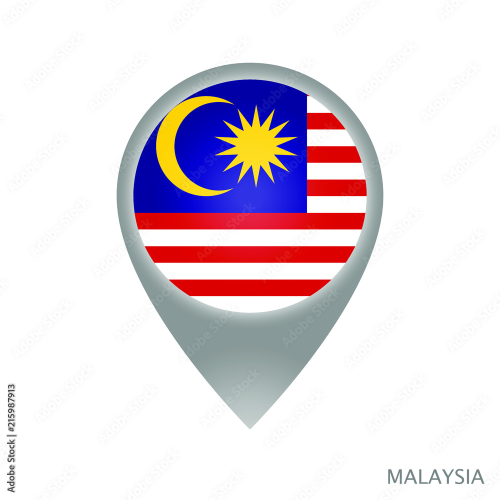 Sticker map pointer with flag of malaysia. gray abstract map icon. vector illustration. - Stickers