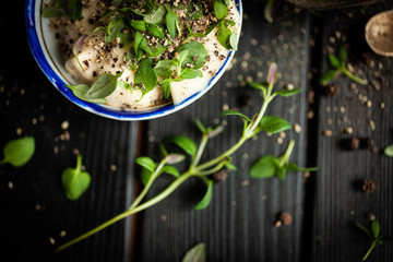 marjoram with mayonnaise and paper