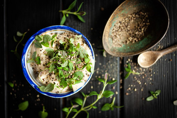 marjoram with mayonnaise and paper