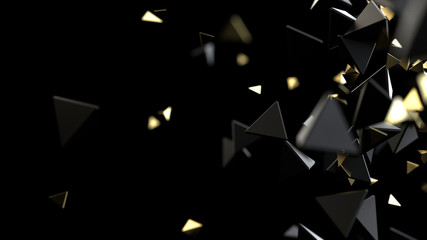 Polygonal macro particles on black background