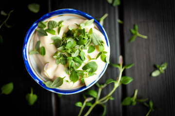 marjoram with mayonnaise and paper