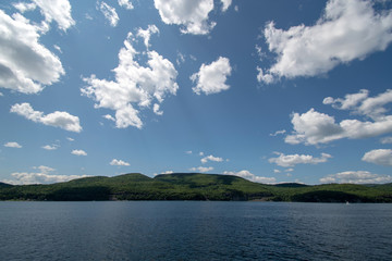 Lake Champlain with blue sky and clouds 