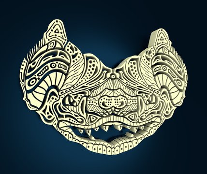 Zentangle Bat for tattoo in boho, hipster style. Ornamental tribal illustration . 3D rendering