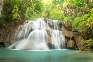 Fototapeta na wymiar Waterfall Huay Mae Kamin National Park in Kanchanaburi Province, Thailand.