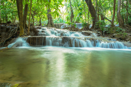 Huay Mae Kamin Waterfall in Khuean Srinagarindra National Park, Kanchanaburi Province. Thailand © wit88