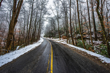 Snowy Road in Table Rock State Park near Greenville South Carolina SC