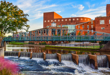 Reedy River and River Place Bridge in Downtown Greenville South Carolina SC