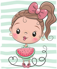Cute Cartoon Girl with watermelon
