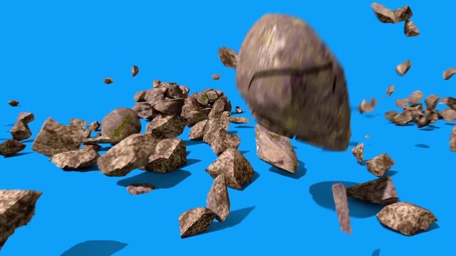 Rock Fall Stones Mountain Debris Blue Screen Down 3D Renderings Animations