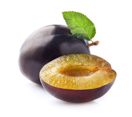 Plums with leaf