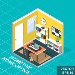 Isometry. Modern room. Home Office. View from above. For your design.