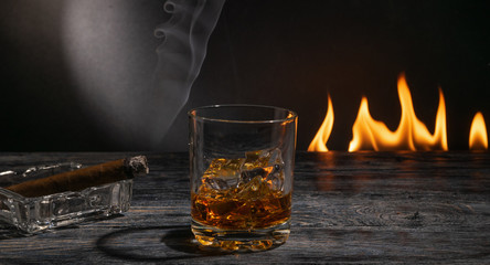 a glass of fire fired on a cigar glass