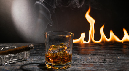 a glass of fire fired on a cigar glass