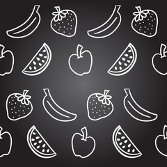 Collection of cartoon juicy fruits and berry. Vector illustration. Set of colorful fruit and berries. Fruit hand drawn in doodle style.