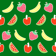 Collection of cartoon juicy fruits and berry. Vector illustration. Set of colorful fruit and berries. Fruit hand drawn in doodle style.