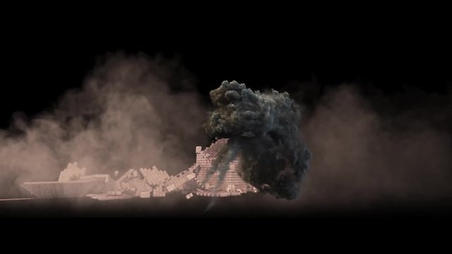 Watchtower Prison Tower Crash Explosion Alpha Matte Smoke Destruction 3D Renderings Animations