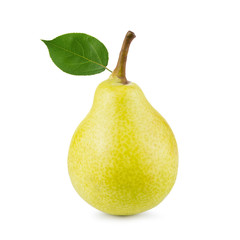 One tasty yellow fresh pear isolated on white background
