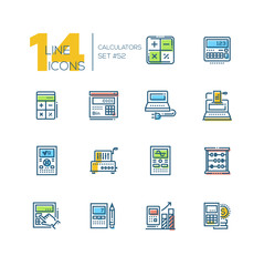 Calculators - modern line design icons set
