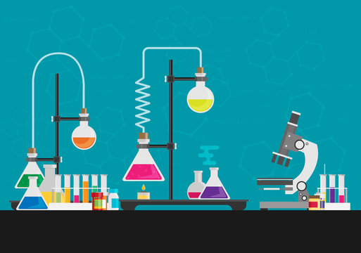 Laboratory equipment. Biology science education medical vector illustration in flat style