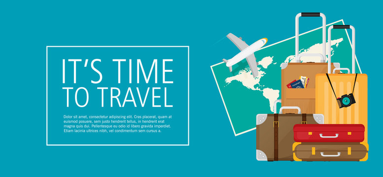 flat travel with airplane illustration design concept background. eps10 vector
