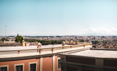 Wide Panorama over rome / Roma Italy from fontana del gianicolo in travestere, high details, everything visible